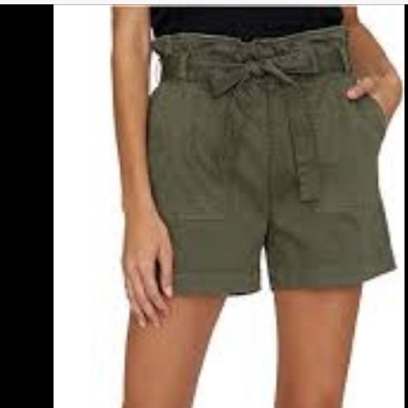 Vanilla Star army green high waisted stretch paper bag shorts with belt … - Picture 1 of 12